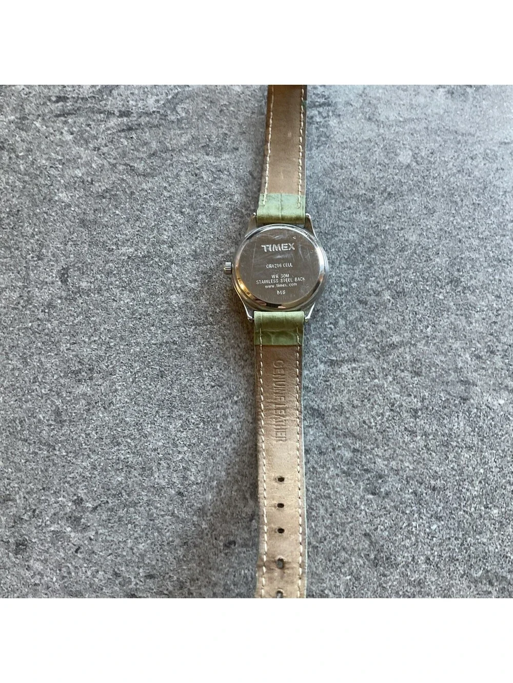 Timex Women’s Watch Silver Tone With White Dial And Light Green Leather Band B-N